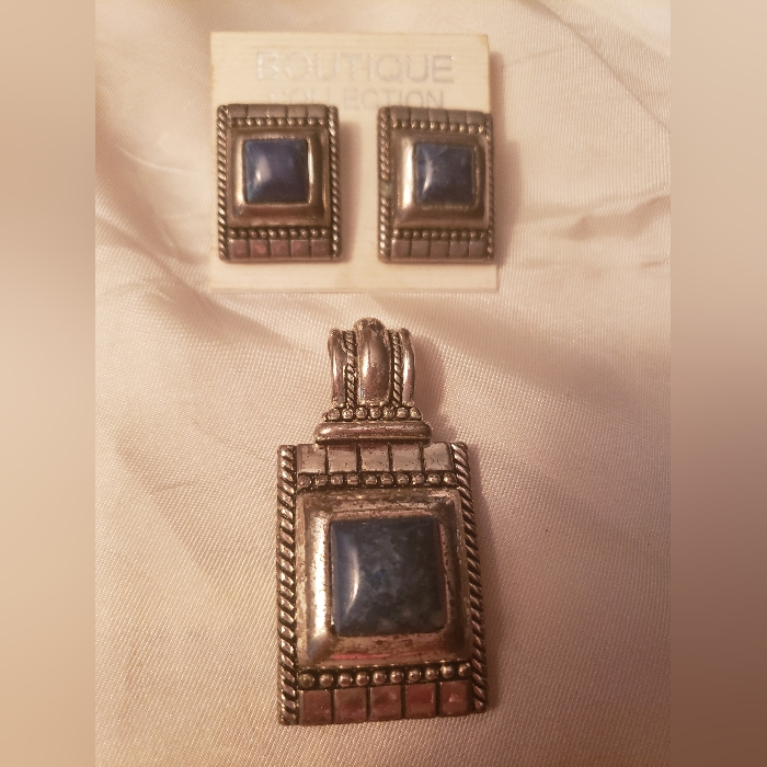 Vintage Necklace And Earring Silver And Blue Lapis Set, Boutique, Pre-Owned